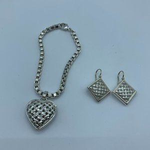 Sterling Silver Heart Bracelet and Earrings
